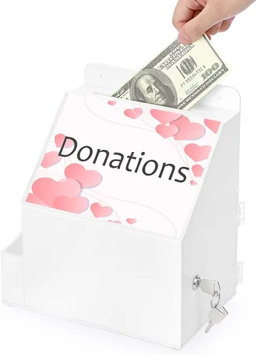 Miniatura 2 de BTSKY Caja de sugerencias de acrílico con candado, caja de donación acrílica montada en la pared con ranura para letreros de 5 x 7 pulgadas, urnas