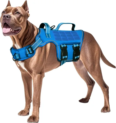 Miniatura 37 de Arnés para perros grandes resistente, arnés táctico sin tirones para perro con sistema Molle, chaleco para perro de servicio fácil de poner y Negro