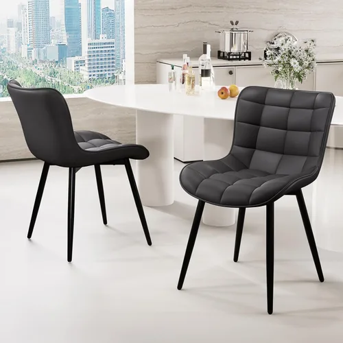 Miniatura 6 de YOUTASTE Juego de 2 sillas de comedor negras tapizadas de piel sintética con respaldo y patas de metal, sillas de cocina modernas de mediados