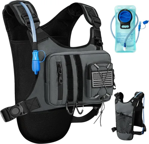 Miniatura 11 de Chaleco de hidratación al aire libre para correr y senderismo, mochila de agua ligera y transpirable con vejiga de 2.0 L, bolsa de pecho sin rebote