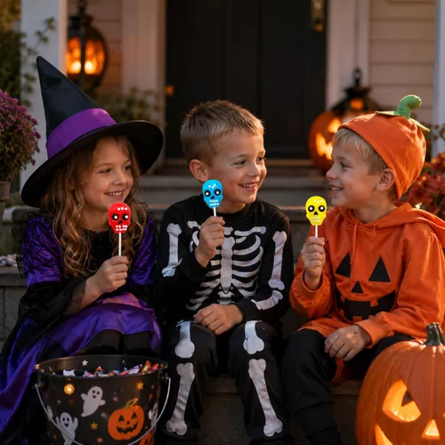 Miniatura 7 de Fruidles Paletas de calavera para Halloween, Día de los Muertos, caramelos duros, envueltos individualmente (paquete de 48)