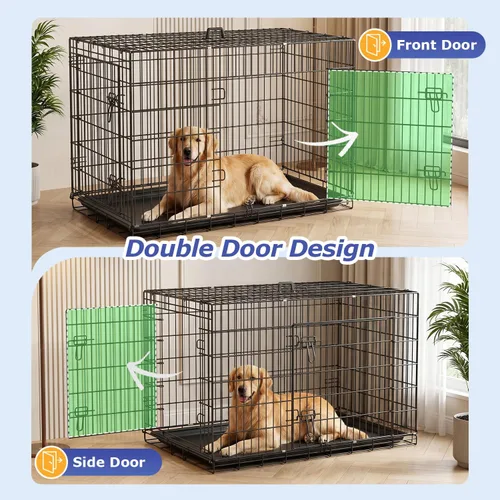 Miniatura 4 de FDW Jaula Extra Grande para Perros Perrera para Perros Jaula con Doble Puerta, Jaula Plegable de Alambre de Metal de 48 pulgadas con Bandeja Negro