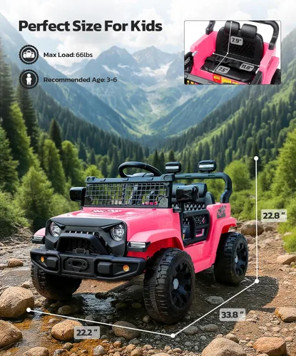 Miniatura 2 de ELEMARA Juguetes de paseo de 12 V, vehículos eléctricos para niños con 3 velocidades, 3.5 mph máximo, auto de paseo con control remoto, camión Rosa