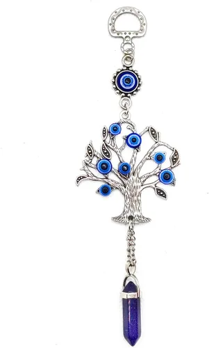 Miniatura 8 de LUCKBOOSTIUM Amuleto plateado con árbol de la vida con ojo malvado azul y piedra preciosa de cristal, dije para crecimiento, fuerza, protección