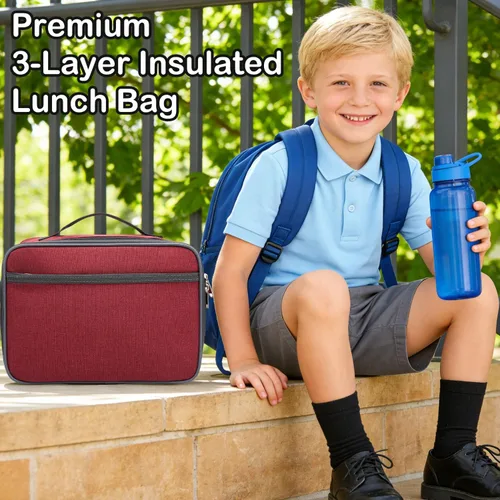 Miniatura 2 de FlowFly Lonchera para niños, bolsa suave aislada, mini hielera para el regreso a clases, kit de bolsa térmica para comidas, para niñas, niños, Rojo