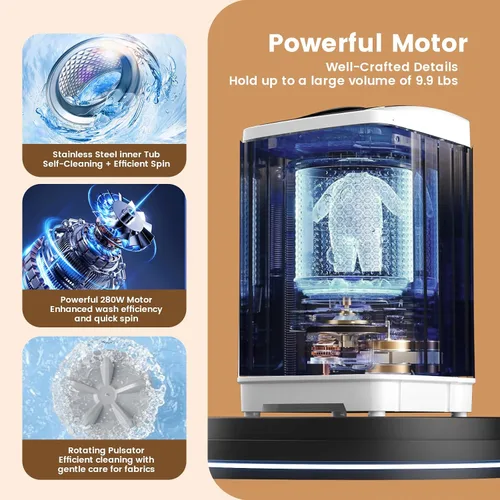 Miniatura 3 de BANGSON 1.08cu.ft Portable Washing Machine, Full-Automatic washing Machine with 8 Programs 6 Water Levels, Drain Pump and LED Display, Compact