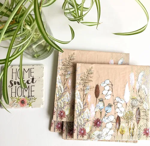Miniatura 6 de 20 servilletas decorativas florales de 3 capas de 6.5 x 6.5 pulgadas para decoupage, eventos temáticos de la naturaleza, ecológicas y biodegradables
