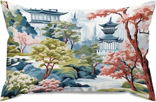 Miniatura 41 de ArogGeld Funda de almohada blanca con flores chinoiserie, funda de almohada para sofá, diseño floral verde y blanco, funda de almohada de lino A-12