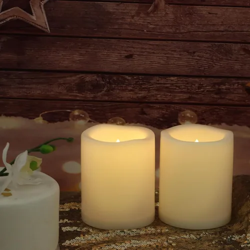 Miniatura 43 de 4 velas LED escalonadas sin flama, de pilas, impermeables, para exteriores, con temporizador, luz nocturna parpadeante de resina plástica, para Cera.