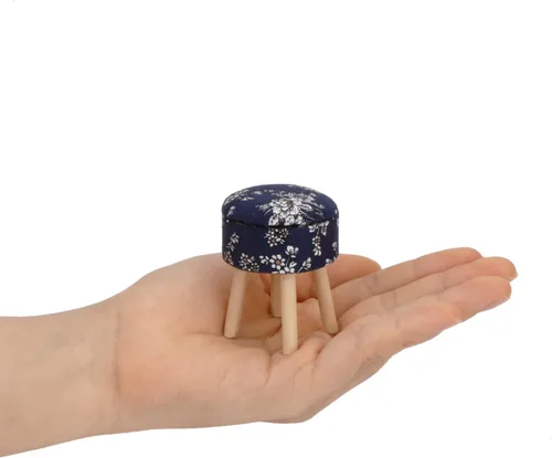 Miniatura 2 de Taburete de casa de muñecas en miniatura, redondo, tapizado, a escala 1:12, taburete de madera, adorno para casa de muñecas, accesorios