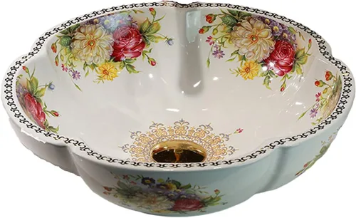 Lavabos de cerámica para baño en forma de flor, color blanco, diseño de peonía, porcelana sobre encimera para bar y vestidor, lavabo superior chino