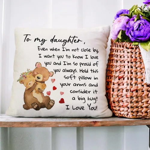 Miniatura 2 de RABUSOFA Funda de almohada de 18 x 18 pulgadas con texto en inglés "To My Daughter", funda de cojín de cumpleaños de mamá papá