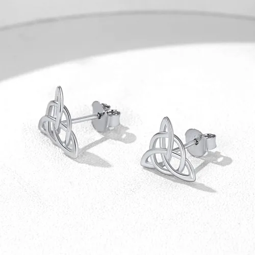 Miniatura 8 de ChicSilver Aretes de nudo celta hipoalergénicos de plata de ley 925 con forma de corazóntriángulo, joyería celta para mujer, plataorooro rosa