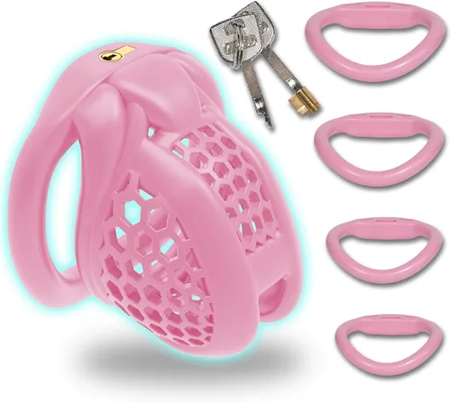 Miniatura 9 de Jaula para el pene impresa en 3D con 4 anillos curvos a presión, pequeños dispositivos de castidad de panal para hombres, SM Fetiche Extreme
