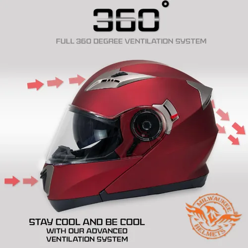 Miniatura 4 de Milwaukee Helmets MPH9826DOT - Casco modular de motocicleta 'ionizado' rojo plano avanzado con visera desplegable