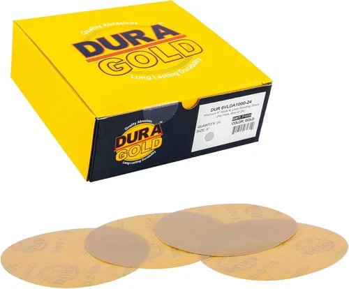 Miniatura 12 de Dura-Gold Discos de papel de lija dorados de grano 40 de 6 pulgadas, sin polvo, sin polvo, caja de 25, respaldo de gancho y bucle para lijadora DA