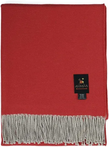 Miniatura 2 de Lima Mystery - Manta de mezcla de lana de alpaca, tejida a mano, suave, cálida, diseño de color sólido, 63 x 52 pulgadas (rojo brillante/beige)