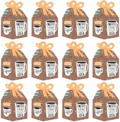 Miniatura 5 de Big Dot of Happiness But First, Coffee – Cajas de regalo cuadradas – Cajas de lazo para fiesta temática de café – Juego de 12