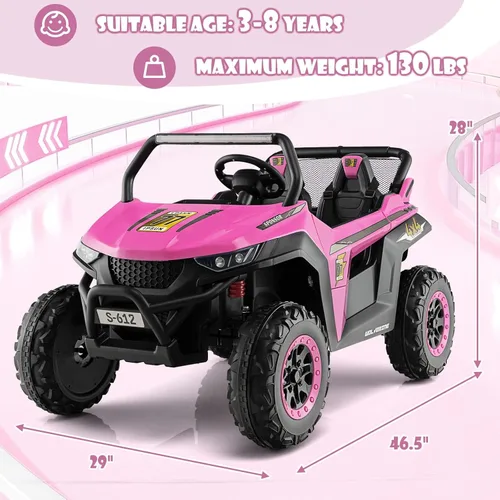 Miniatura 7 de OLAKIDS Vehículo eléctrico de 2 plazas para niños, UTV de 12 V con control remoto, suspensión de resorte, arranque suave, música Bluetooth FM