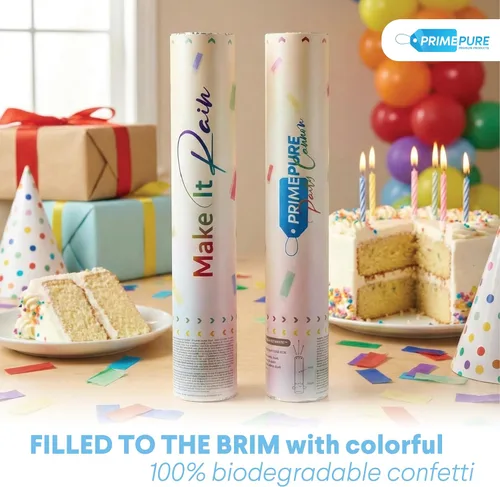 Miniatura 4 de PrimePure Cañón de confeti para fiestas, biodegradables, multicolor, rectangulares, confeti, paquete de 6, pistola de cañón de fiesta para bodas