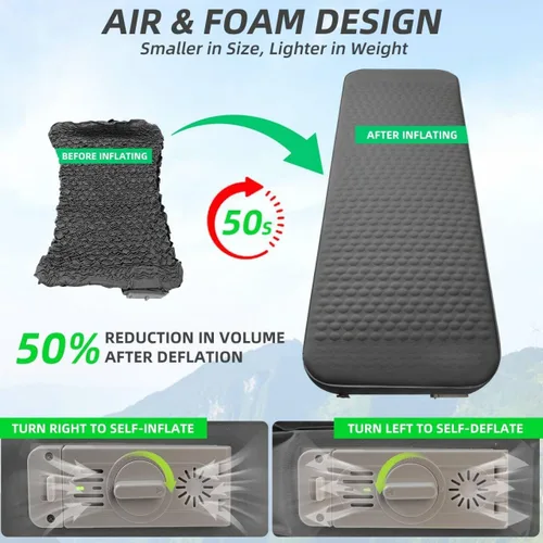 Miniatura 3 de Colchoneta de dormir autoinflable con bomba eléctrica, espuma viscoelástica ultra gruesa de 4 pulgadas con almohada, colchón de campamento aislado