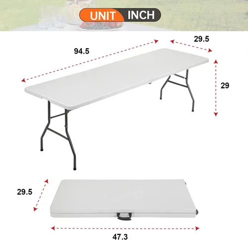 Miniatura 2 de Mesa plegable de 8 pies, mesas plegables de plástico resistente con asa de transporte, mesa plegable por la mitad ligera con función de bloqueo