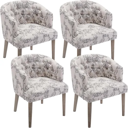 Miniatura 12 de DUOMAY Juego de 2 sillas de comedor modernas copetudas, silla auxiliar tapizada de lino, cómoda silla de barril con patas de madera para el hogar