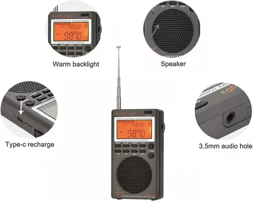 Miniatura 7 de HRD-747 SSB Radio de onda corta FM MW SW CB AIR VHF UHF UBD WX Receptor de frecuencia ancha con alerta NOAA y temporizador de sueño, radios