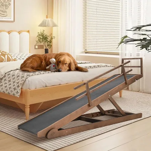 Miniatura 15 de Rampa para perros, rampa plegable de madera ajustable de 5 niveles para cama mediana, sofá, SUV - Alta tracción, rampas portátiles para mascotas