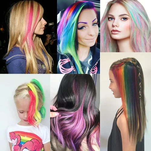 Miniatura 5 de 16 piezas de extensiones de cabello con clip de color púrpura, varios colores, para fiestas, clip en postizo sintético, para Halloween, cosplay