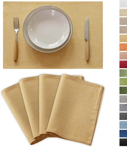 Miniatura 9 de Demetex Juego de 4 manteles individuales de lino resistentes al calor, manteles individuales de arpillera para comedor, cocina, banquete, lino claro