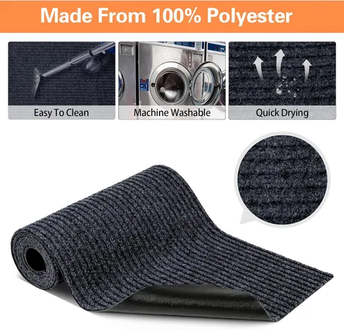 Miniatura 6 de Nuanchu Tapete grande a rayas semiacabado, impermeable, con forro de goma, para interiores y exteriores, para clima húmedo, rascador de zapatos