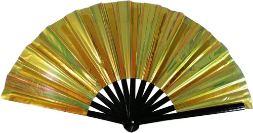 Miniatura 10 de QCWN Abanicos grandes plegables de mano para raves, discoteca, fiesta, decoración del hogar, trajes de arco iris para mujeres y accesorios de Plata
