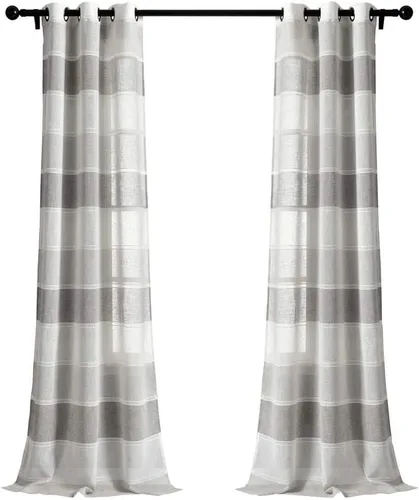 Miniatura 9 de Lush Decor Par de paneles de cortinas transparentes con ojales y textura beige para ventana (84 x 38 pulgadas)