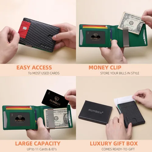 Miniatura 164 de RUNBOX - Carteras delgadas para hombre, cartera de piel con pinza para el dinero, cartera de bolsillo frontal con bloqueo RFID, tarjetero