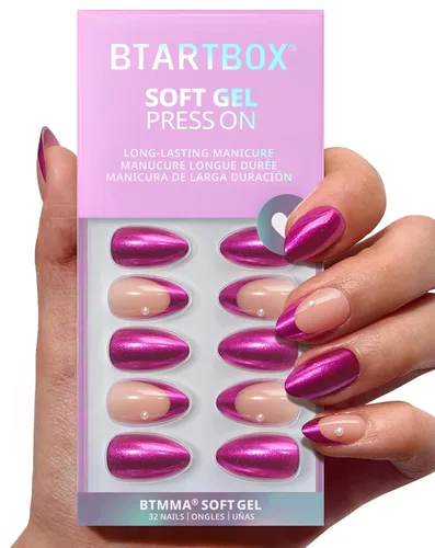 Miniatura 27 de BTArtbox Uñas cortas a presión, color negro, francés, almendra, con pegamento y pestañas adhesivas para mujeres en 16 tamaños, kit de 32 uñas de gel