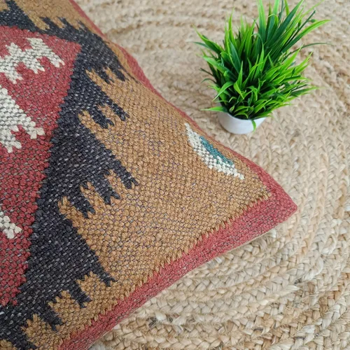 Miniatura 2 de Trade Star Funda de cojín hecha a mano, 70% yute, 30% lana, funda de almohada kilim vintage, 18 x 18 pulgadas, funda de cojín cuadrada altamente