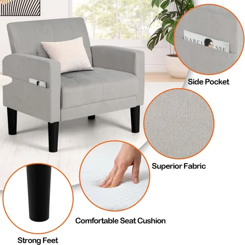 Miniatura 6 de AILEEKISS Juego de 2 sillas decorativas para sala de estar, sillón tapizado cómodo, sofá individual de tela moderna con bolsillos laterales, sillas