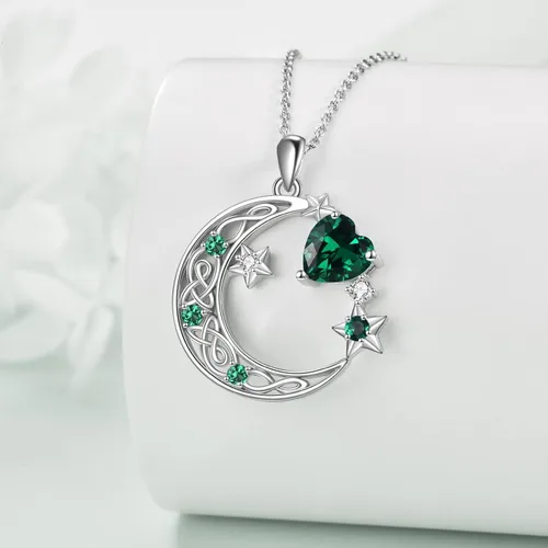 Miniatura 2 de Collar de plata de ley con estrella de luna creciente para mamá e hija, piedra natal, granate, día de la madre, cumpleaños, joyería celta, regalos