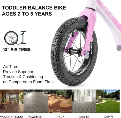 Miniatura 3 de CXWXC Bicicleta de equilibrio de 12 pulgadas para niños de 24 meses a 5 años, bicicleta de equilibrio para niños con reposapiés, bicicleta de Rosa