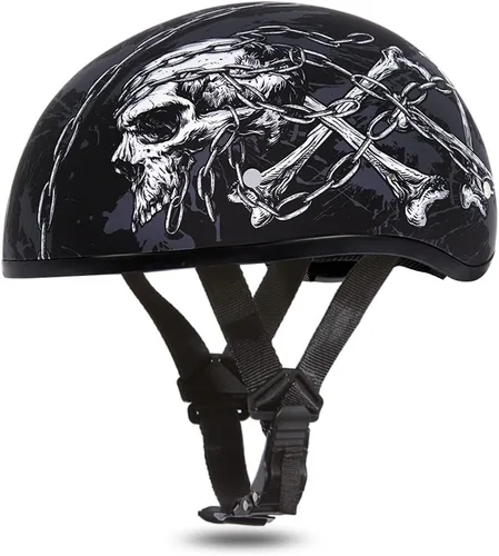 Miniatura 35 de Daytona Helmets - Medio casco de motocicleta con diseño de calavera y huesos cruzados – Aprobado DOT [Gráficos]