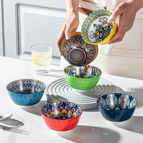 Miniatura 3 de HENXFEN LEAD Cuencos de Cerámica para Aperitivos y Postres, Juego de 6 - 12 Oz Juego de Cuencos Pequeños Coloridos para Helado, Nueces, Condimentos