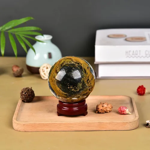 Miniatura 5 de JIC Gem Esfera de cristal de cuarzo Pietersite, bola de cristal decorativa azules y marrones dorados para meditación, decoraciones de mesa