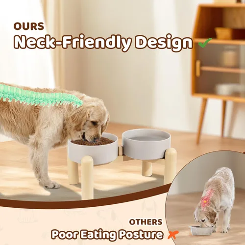 Miniatura 6 de Juego de cuencos elevados de cerámica para perros, platos dobles resistentes con soporte antideslizante, cuencos elevados para alimentos y agua