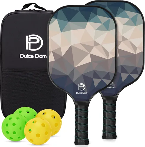 Miniatura 16 de Dulce DOM Juego de 2/4 palas de pickleball aprobadas por USAPA, 4 bolas de pickleball para interiores y exteriores, raqueta de superficie de fibra