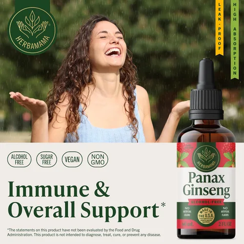 Miniatura 5 de HERBAMAMA Panax - Tintura de raíz de ginseng – Apoyo energético vegano con extracto de ginseng rojo coreano gotas líquidas – Suplemento de apoyo