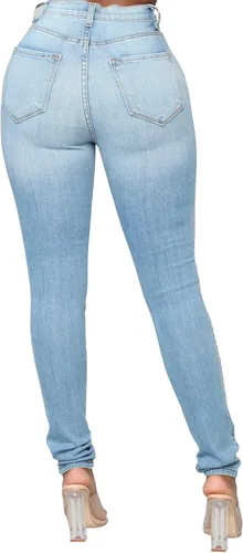 Miniatura 23 de KUNMI - Pantalones de mezclilla clásicos de cintura alta para mujer, elásticos, con efecto de levantamiento de glúteos, ajustados