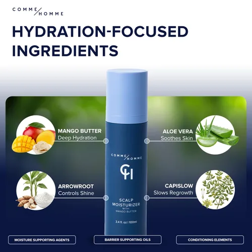 Miniatura 5 de Comme Homme Hidratante calmante para el cuero cabelludo para hombres calvos Hidrata, suaviza y ralentiza el nuevo crecimiento con aloe