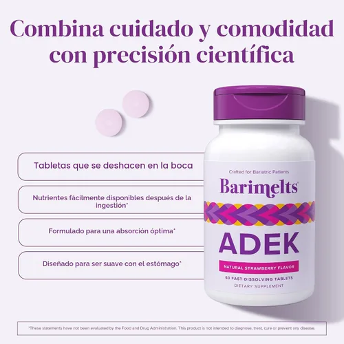 Miniatura 4 de Barimelts ADEK - 60 tabletas de disolución rápida (suministro de 2 meses), vitaminas bariátricas sin azúcar para mujeres, incluyendo vitamina A