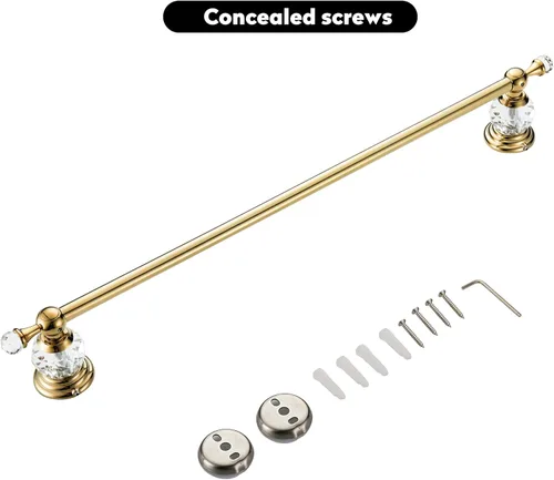 Miniatura 8 de WINCASE Barra de toalla dorada, soporte de toalla de cristal ajustable, rieles de toalleros individuales con acabado dorado montados en la pared Oro